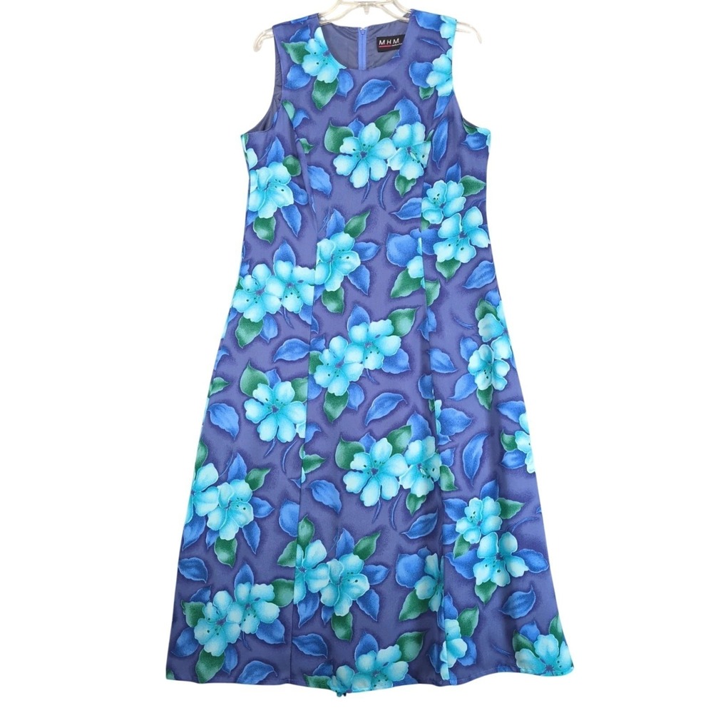 Vintage 90s MHM Melissa Harper Purple Blue Floral Maxi Dress Sz 12 Sleeveless